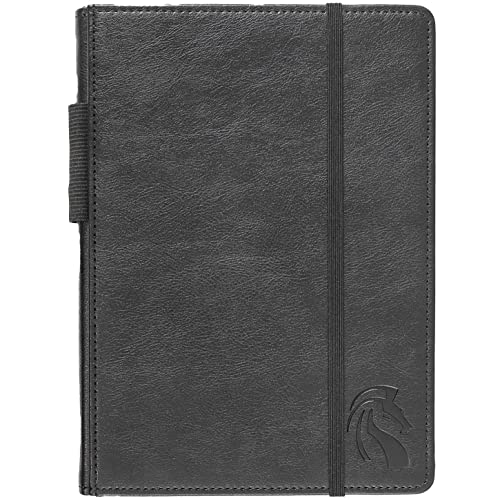 A5 Black Hardcover Notebook LeStallion - Women/Mens Journal For Writing - 100GSM Hardback Black Journal For Men/Women in Business, Office, Work - 200 Perforated Lined Paper - Faux Leather Journal