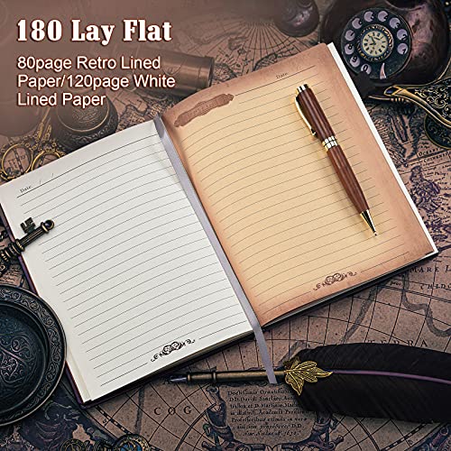 Asten Leather Writing Journal Vintage Notebook with Pen, Embossed Train Daily Notepad Diary, Lined Pages, Cool Journal Gift for Women and Men to Write In, 200 pages, 8.3 x 5.8in (A5 Red Bronze)