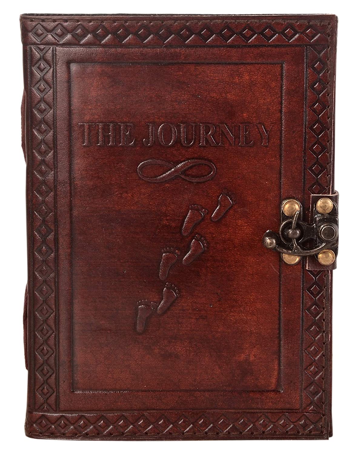 Handmade Leather Diary Embossed with Artist Sketchbook with Antique Lock