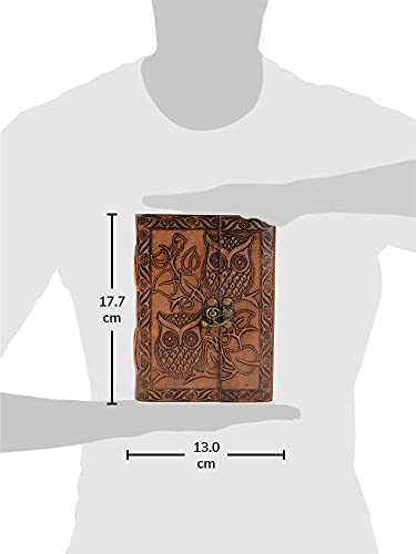 Owl Emboss Leather Journal, Handmade Paper Journal, Leather Sketchbook for Men Women