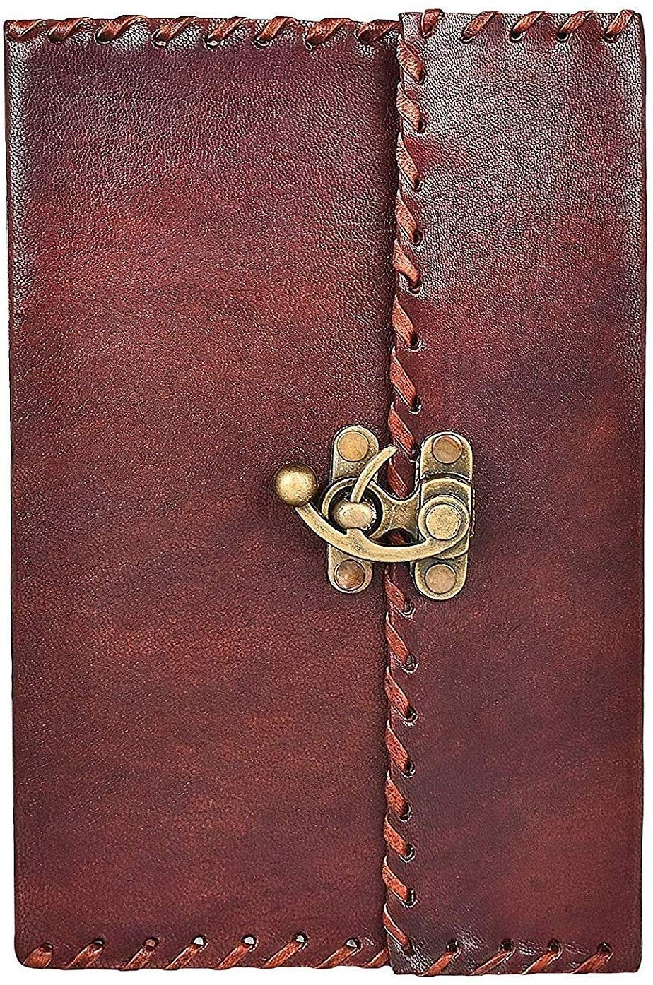 Real Vintage Hunter Leather Handmade Paper Notebook Diary with Brass Lock