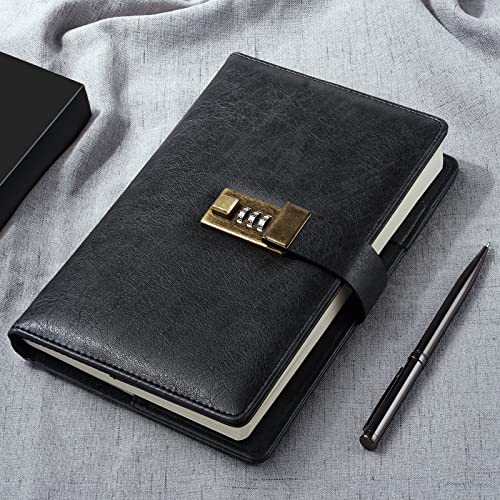 Vintage Leather Journal with Lock, A5 PU Password Protected Journal with Pen, Lock Diary Planner Organizer for Men and Women