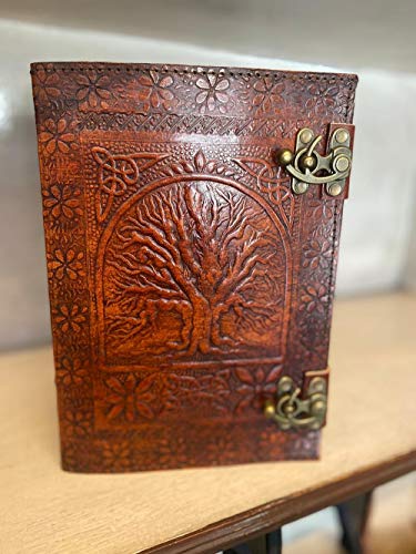 Handmade Large Tree of Life Embossed Leather Journal Diary, Leather Grimoire Journal Sketchbook 