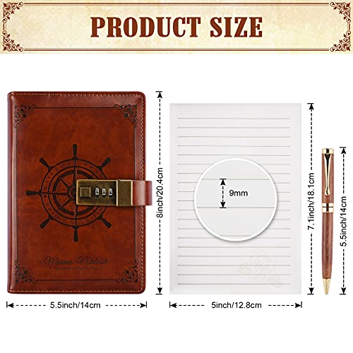 Refillable Vintage Leather Journal with Pen, Locked Journal Planner, Gift for Women