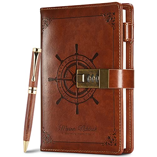Refillable Vintage Leather Journal with Pen, Locked Journal Planner, Gift for Women