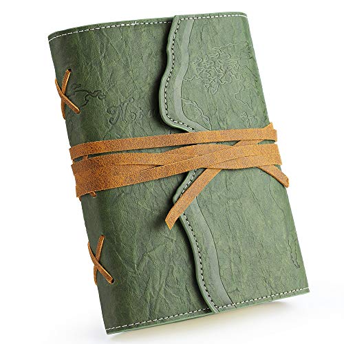 Refillable Vegan Leather Journal, Bound Travel Notebook with Lined Fountain Pen, Writing Journal for Women and Men