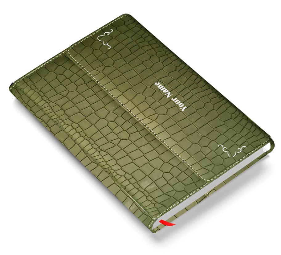 Personalized Olive Green Croc Pattern Leather Journal with Magnetic Lock