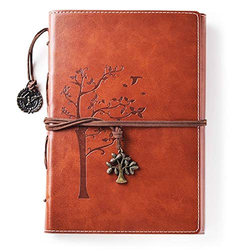 Retro Tree of Life Faux Lined Vintage Leather Journal, Wide Ruled Paper Refillable Travel Diary For Writing