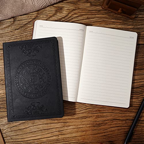 Vintage Black Leather Journal for Men, Writing Lined Pages Travelling Diary Notebook 