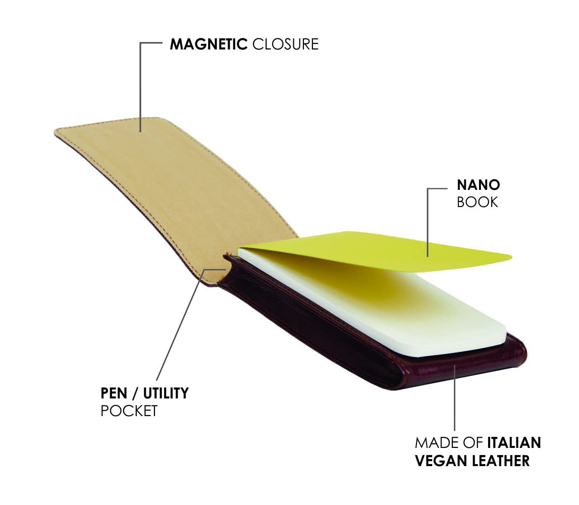 Flippy Journal, Pocket Size Made of Italian Vegan Leather - Flippy Nano-Brown