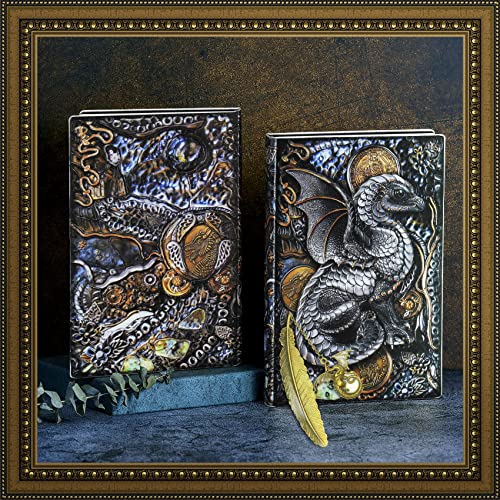 3D Embossed Leather Journal Writing Notebook, Vintage Leather Notebook With Glow Bookmark, Travel Diary for Men Women