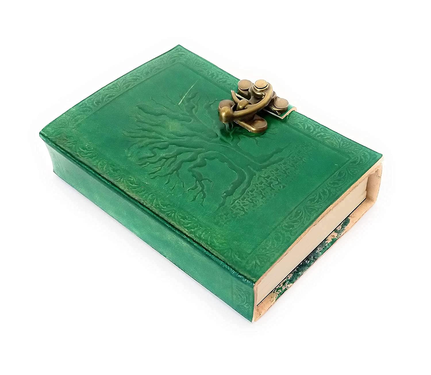 Handicrafts Leather Journals – Tree of Life Diary in Green Color Journal with Brass Lock