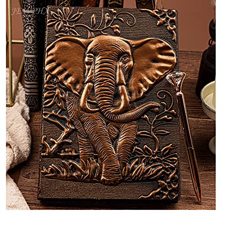 3D Elephant Antique Handmade Vintage Leather Journal, Writing Notebook with Pen Set