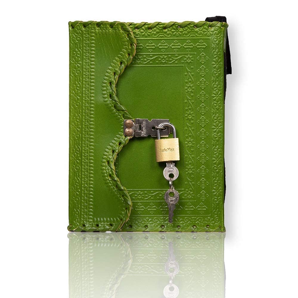 Leather Journal Diary with Lock and Key for Personal use Green Color