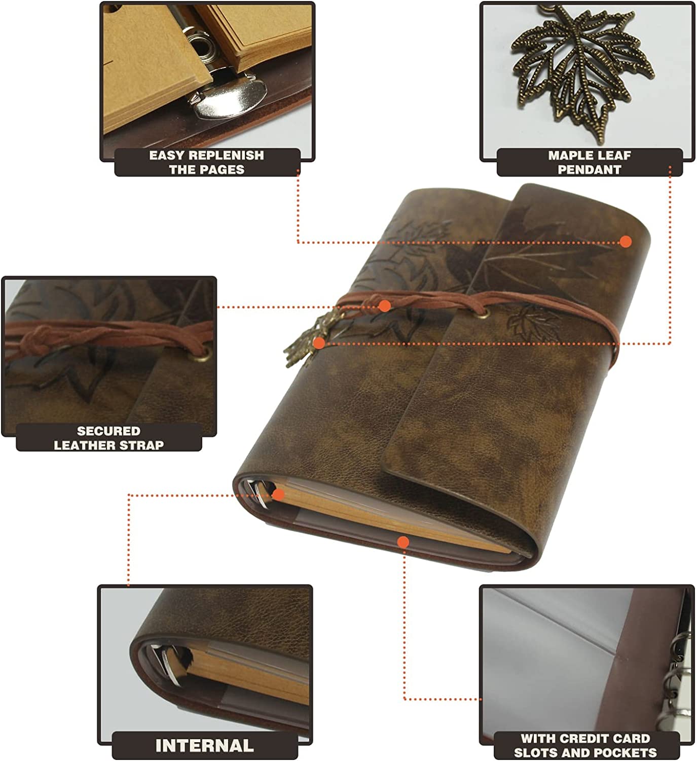 Leather Writing Journal Refillable Notebook
