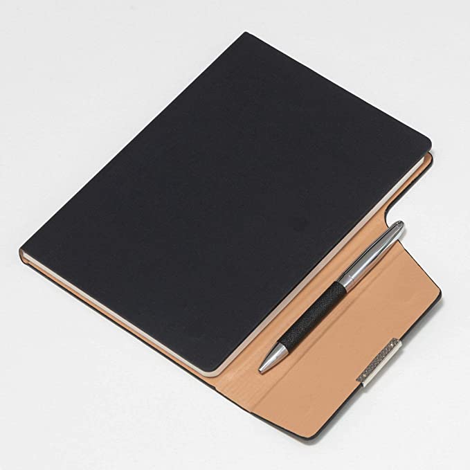 Magnetic Flap Closure A-5 Faux Leather Business Journal with Sleek Metal Accessory