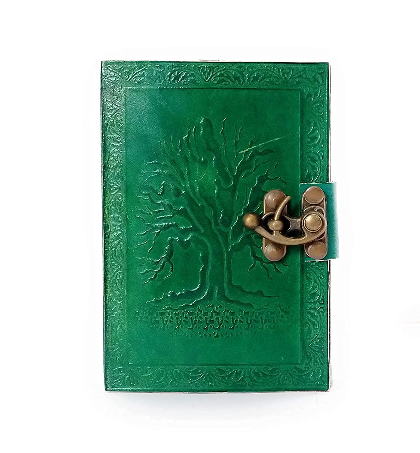 Handicrafts Leather Journals – Tree of Life Diary in Green Color Journal with Brass Lock