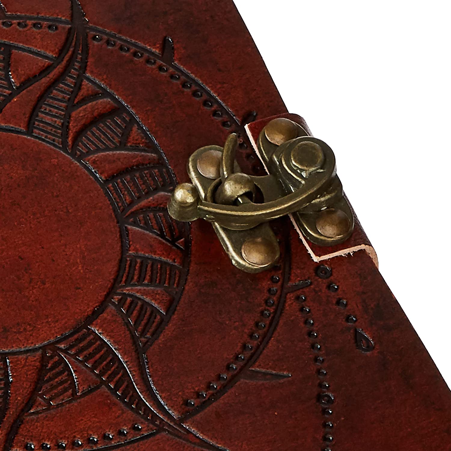 Handcrafted Antique Leather Journal with Embossed Sun & Moon Design with a Vintage Lock