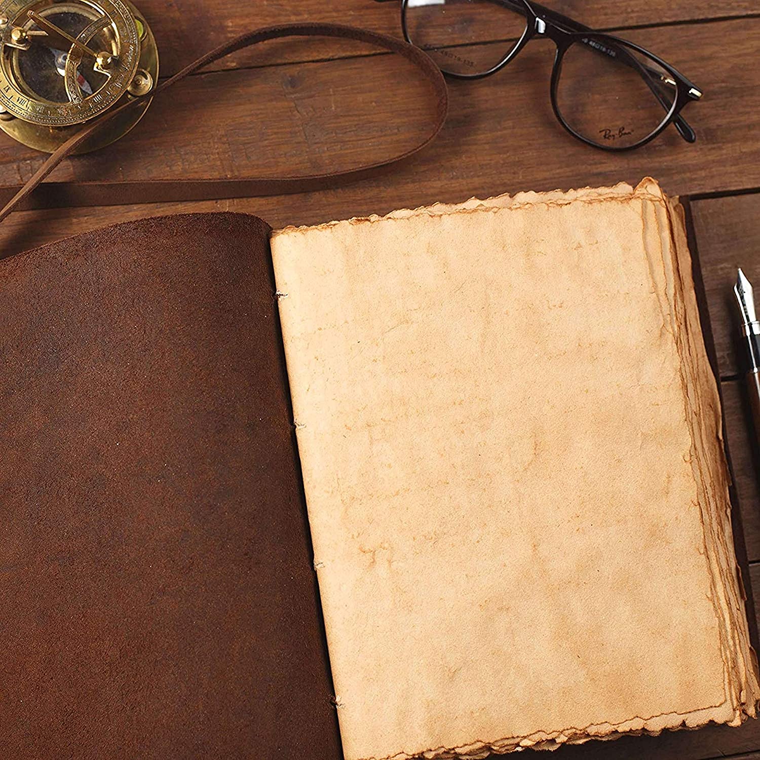 Vintage Leather Bound Journal Handmade Antique Deckle Edge Paper Leather for Men and Women