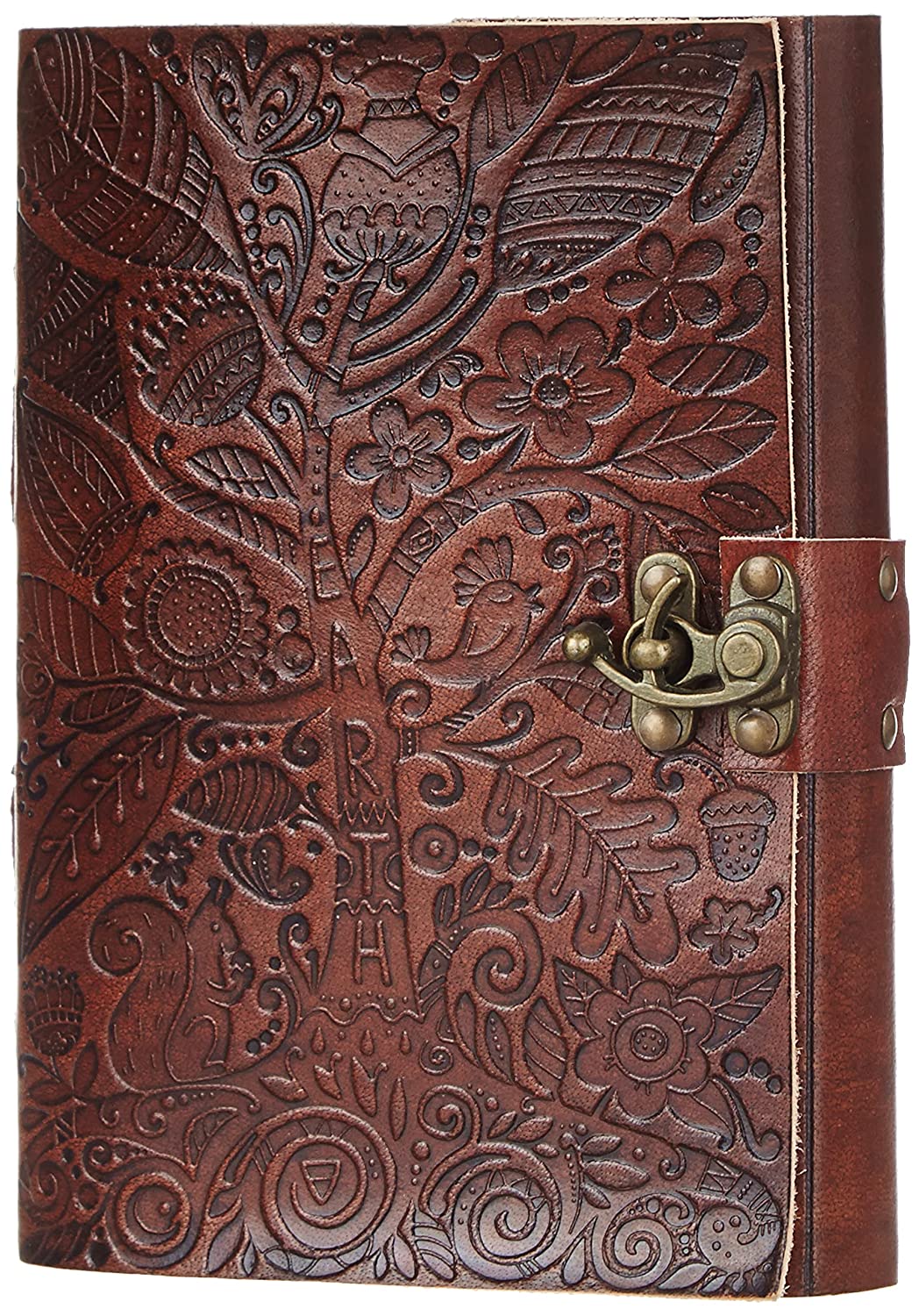 Handcrafted Leather Journal Embossed with a Tree Design with Vintage Lock