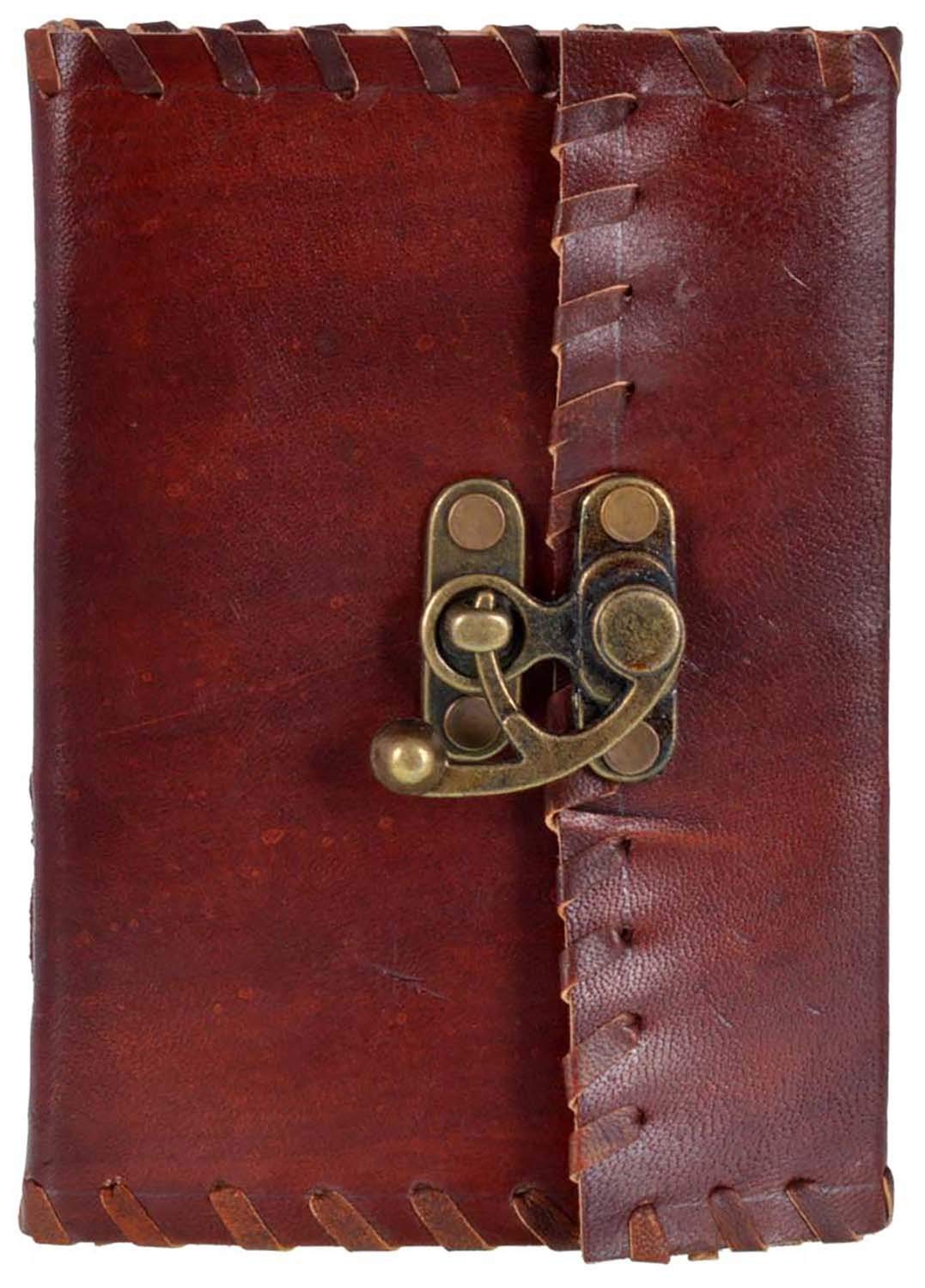 Handmade Leather Journal Diaries Classic Lock Design Cover, 100% Cotton handmade Paper Writing Leather Journal for Office